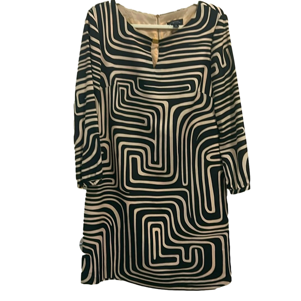 TAHARI geometric design dress black & gold